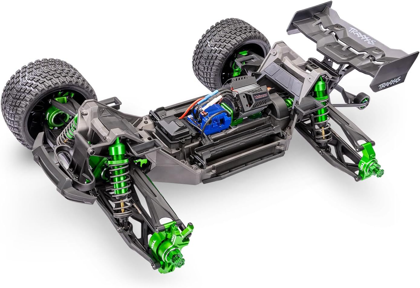 Traxxas XRT Ultimate Green RC Truck, chassis view