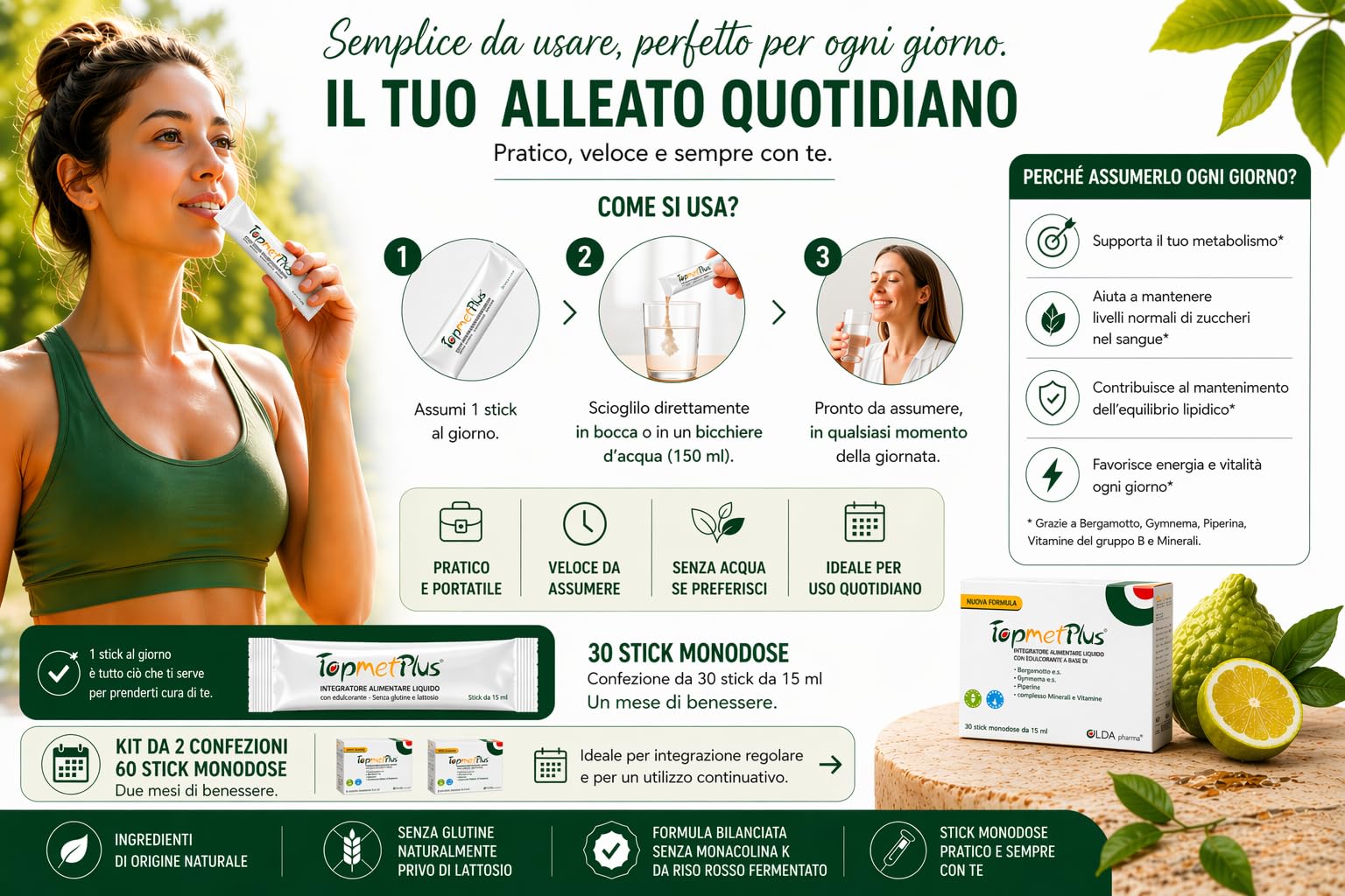 TopmetPlus - Equilibrio metabolico, benessere Cardiovascolare - Kit 2 conf. | Con 1000 mg di Bergamotto e.s./dose, complesso di Minerali e Vitamine B per favorire il naturale equilibrio dell'organismo.