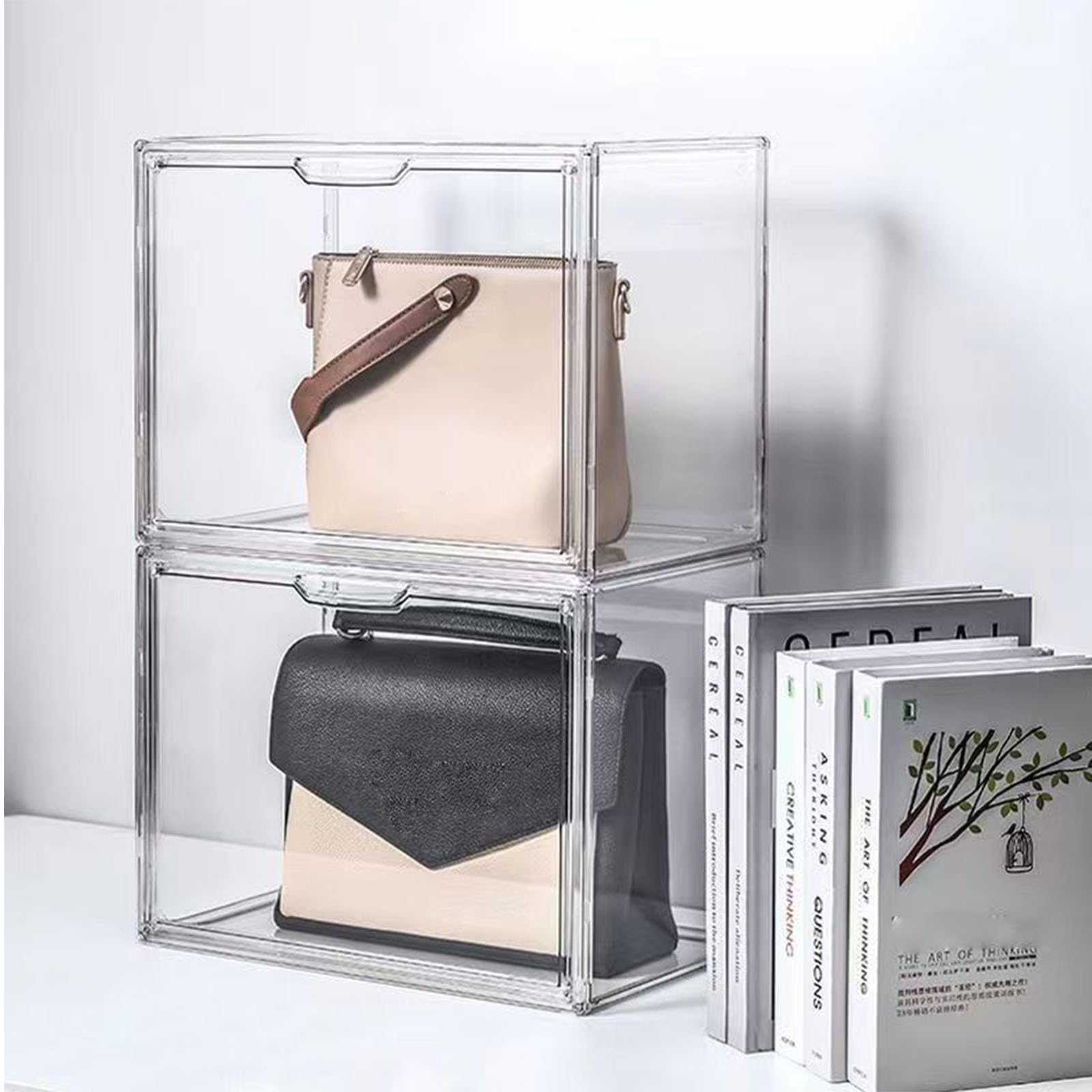 Scatola di plastica acrilica, Trasparente impilabile con porta magnetica, Per i giocattoli, Collezione, Cosmetici, Scarpe, Libri (3)