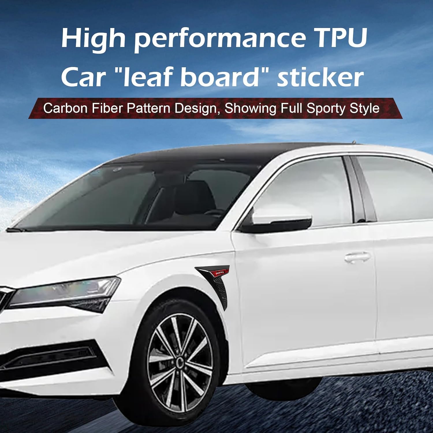 2 PCS Car Fender Side Vents, TPU Shark Gill Side Air Flow Hole Grille with Sports Logo, Cool Personality Fender Vent Trim Covers, Self-Adhesive Spoiler Exterior Decorations for Cars (Red)