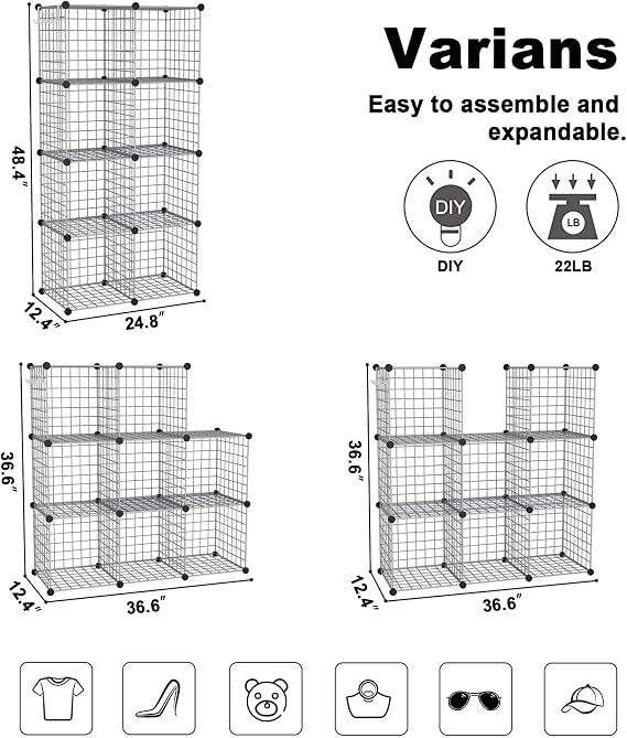 C&AHOME Wire Cube Storage, 8 - Cube Organizer Metal C Grids, Modular Shelves Units, Closet Organizer, Ideal for Home, Office, Living Room, 24.8 L x 12.4 W x 48.4 H, Silver Gray UWCS3008G