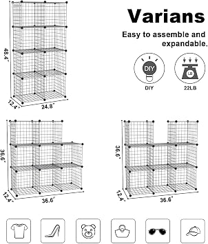 C&AHOME Wire Cube Storage, 8 - Cube Organizer Metal C Grids, Modular Shelves Units, Closet Organizer, Ideal for Home, Office, Living Room, 24.8 L x 12.4 W x 48.4 H, Silver Gray UWCS3008G