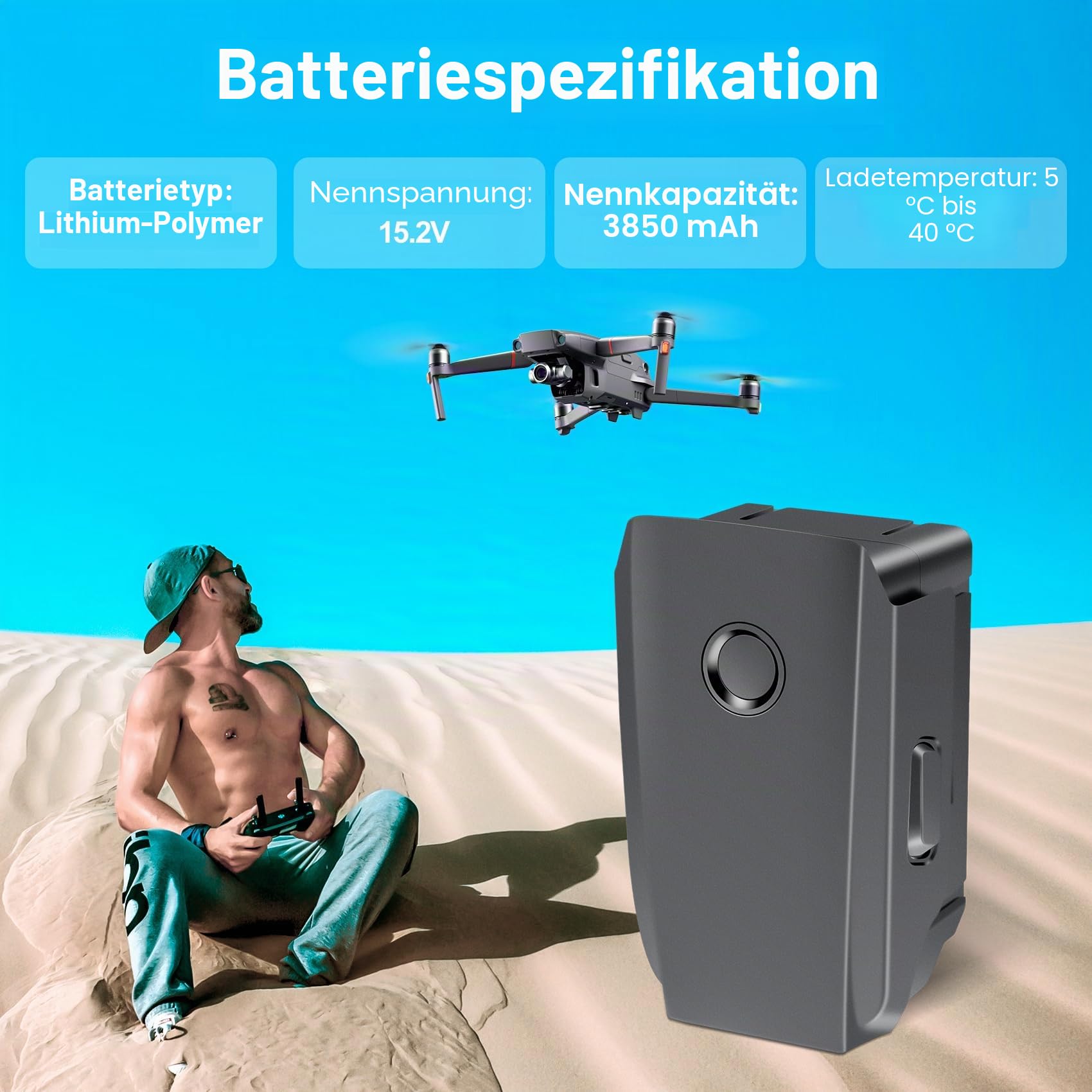 Fantasyo Mavic 2 Akku, 3850 mAh, intelligenter Flugakku, 2 Stück, kompatibel mit DJI Mavic 2 Pro, Mavic 2 Zoom, Mavic 2 Enterprise Advanced