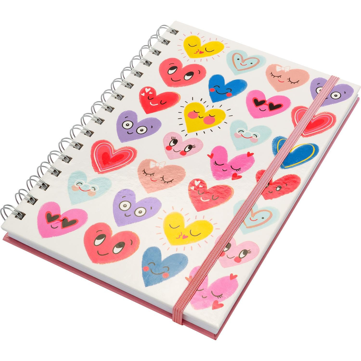 Cahier motif coeurs A5 à spirale avec 80 pages imprimées en papier écoresponsable FSC