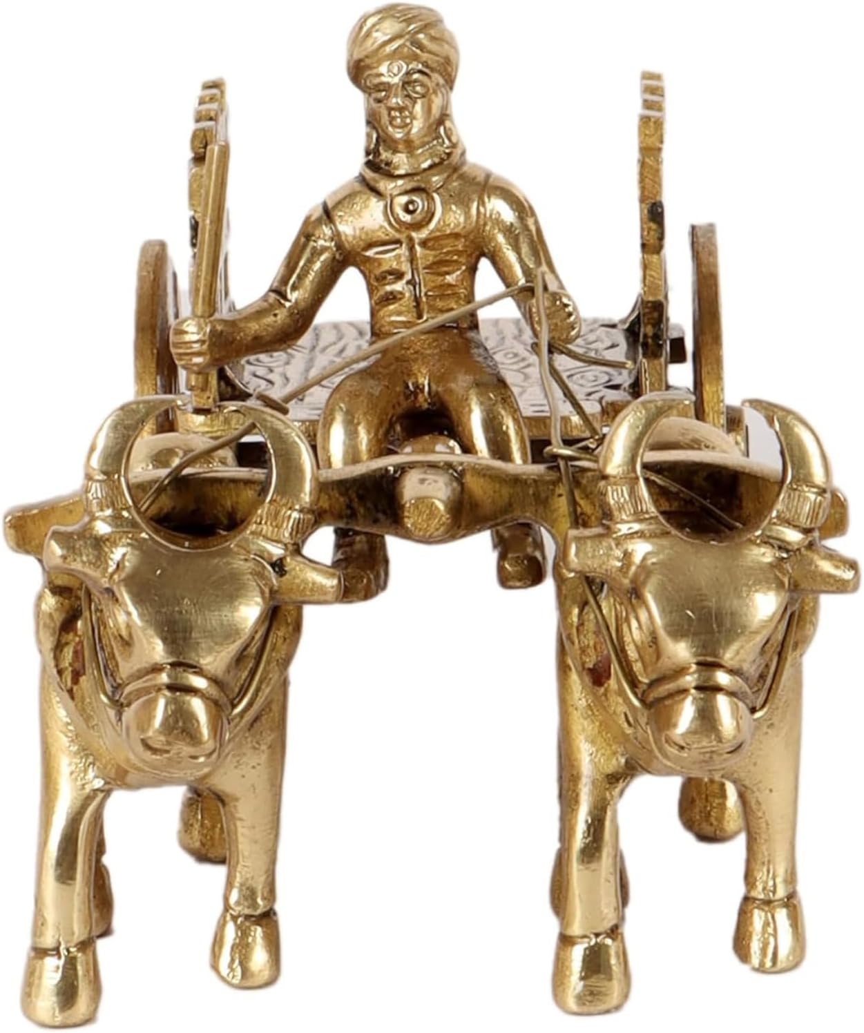 Brass Traditional Bullock Cart Showpiece with Driver, Decorative Home Decor, Antique Gold Finish, 18.7 x 8.7 cm, Pack of 1 (Brass Bullock Cart)