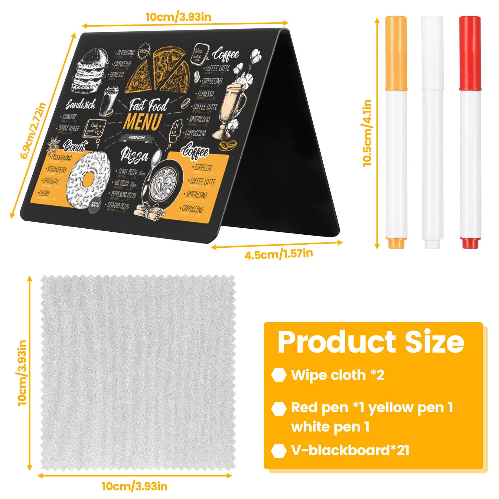 21 sztuk mini tablicy stołowej 100 x 75 mm w kształcie litery V + 3 markery, 2 sztuki | Dwustronna ścieralna podstawa w kształcie litery V Ceny bufet łatwe czyszczenie wielokrotnego użytku na imprezy biurowe