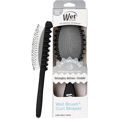 Wet Brush Cepillo desenredante para rizos, negro, definición de rizos para tipos de cabello rizado y enrollado, cerdas IntelliFlex desenredan para