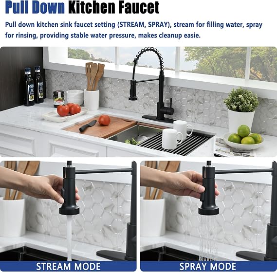 32 Inch Black Undermount Kitchen Sink with Faucet - 32x19 Black Stainless Steel Undermount Sink with Faucet Combo, 10 Inch Deep Single Bowl Workstation Sinks with Accessories