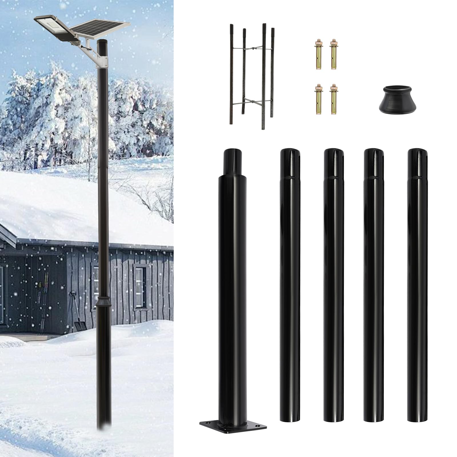 Palo per lampione solare, 5 m/16,4 m, asta per illuminazione stradale, pali in acciaio zincato alto per illuminazione esterna, per l'installazione di varie lampade stradali