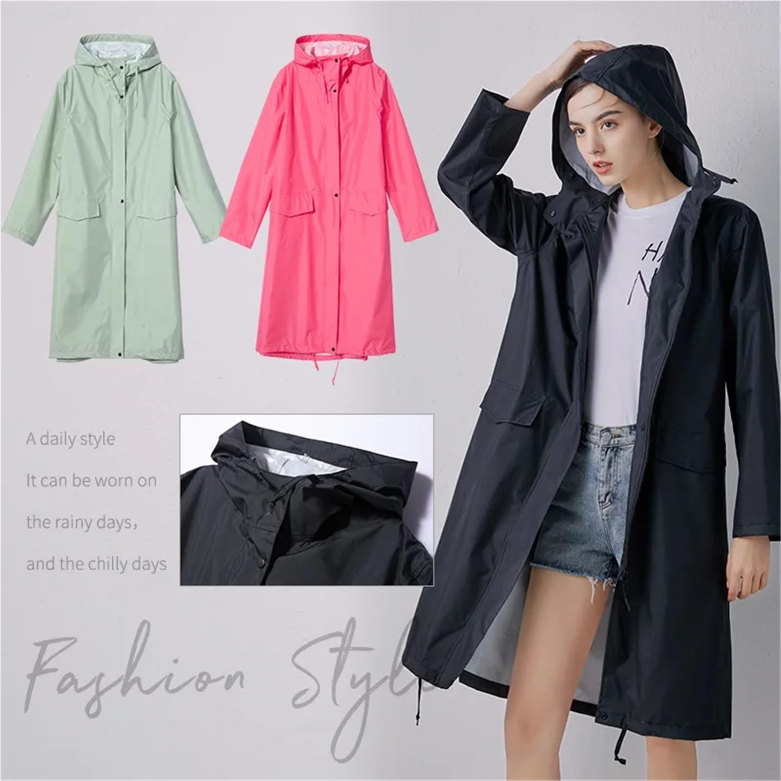 Impermeabile Uomo Giacca antipioggia da donna con cerniera, impermeabile, lunga, for adulti, antivento, da uomo, da trekking, impermeabile