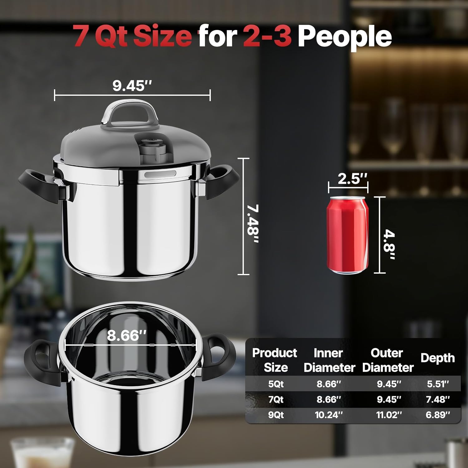Pressure Cooker Stainless Steel,One-Hand Locking/Rotating Lock,Compatible with Gas & Induction, Fast Cooking for Large Meals,Dishwasher Safe,Olla de Presion (7 Quarts)