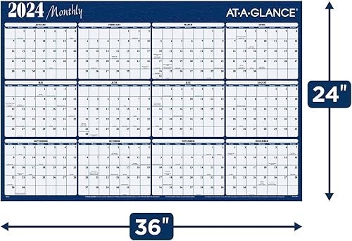 Miniatura 6 de AT-A-GLANCE® - Calendario anual horizontal reversible borrable de pared, 48 x 32 pulgadas, rojo, enero a diciembre de 2024, A152