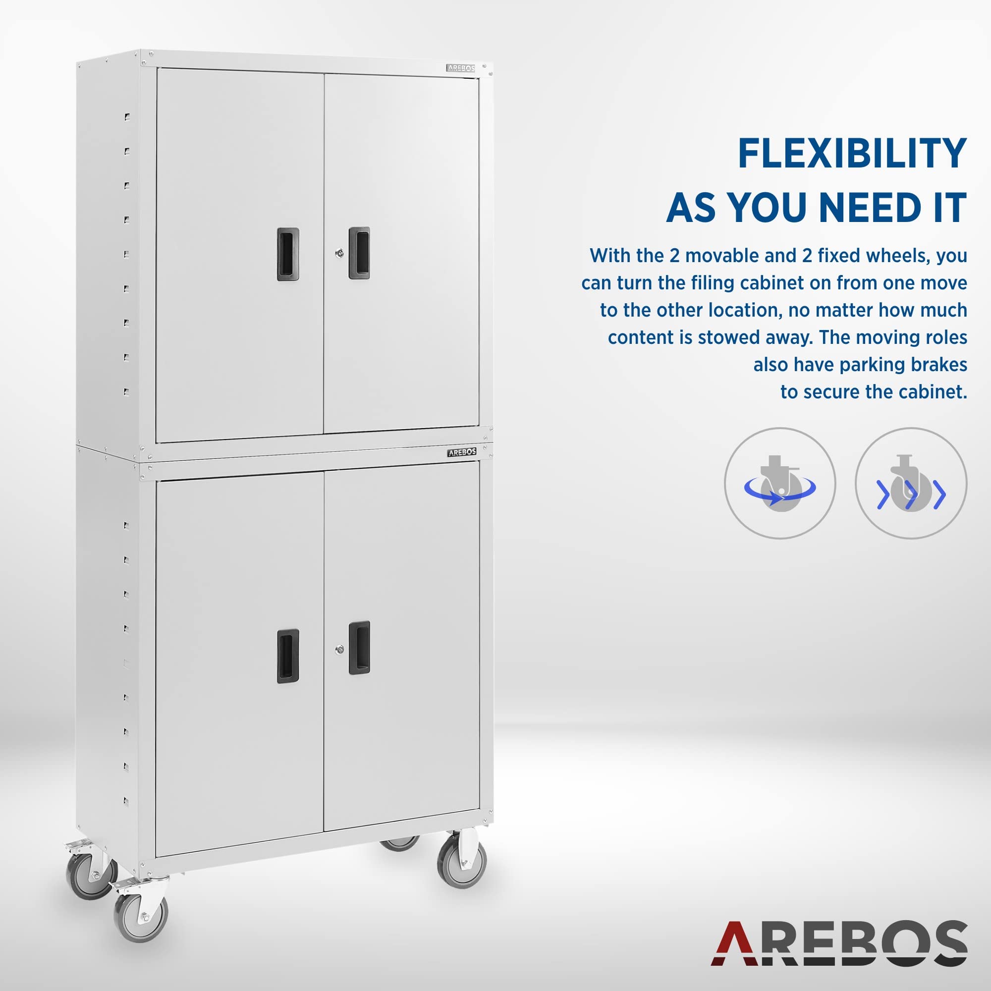 Arebos Archivador Armario de Oficina | Armario de Almacenamiento | 4 Estantes de Altura Ajustable | 180 x 90 x 40 cm | Acero