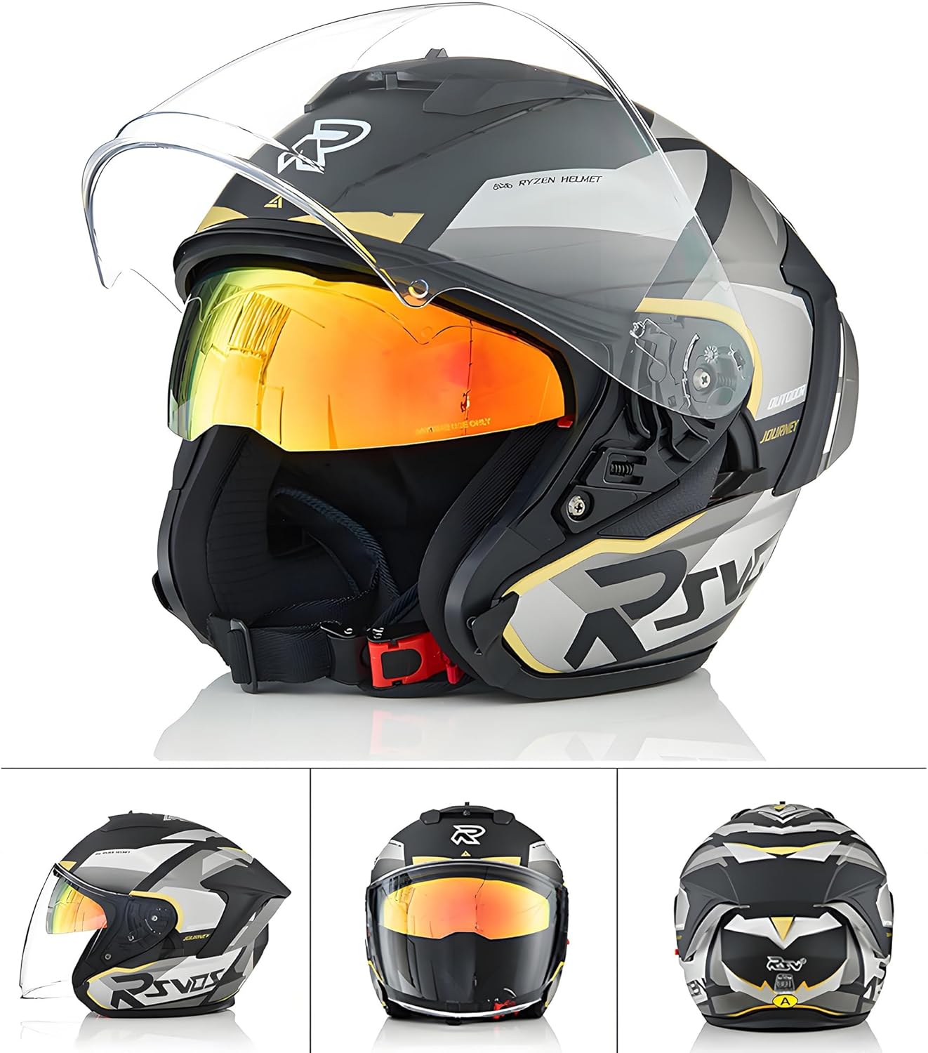 SanQing Open Face Motorcycle Helmets Adults Dual Vision 3/4 Half Shell Helmet for Motor-Bike Scooter Biker Men Women DOT Approved