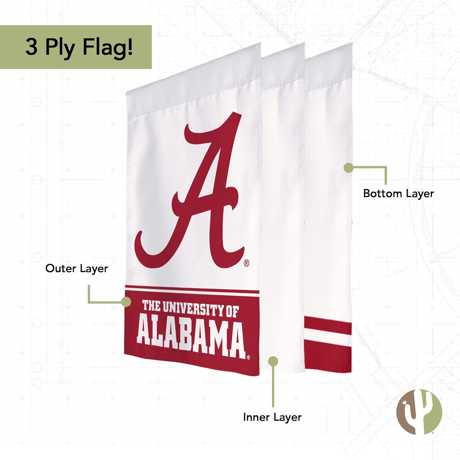 Desert Cactus University of Alabama UA Garden Flag – 19 x 12 inch Alabama Crimson Tide Banner, For Outdoor Display and Events (Design B) - Image 3