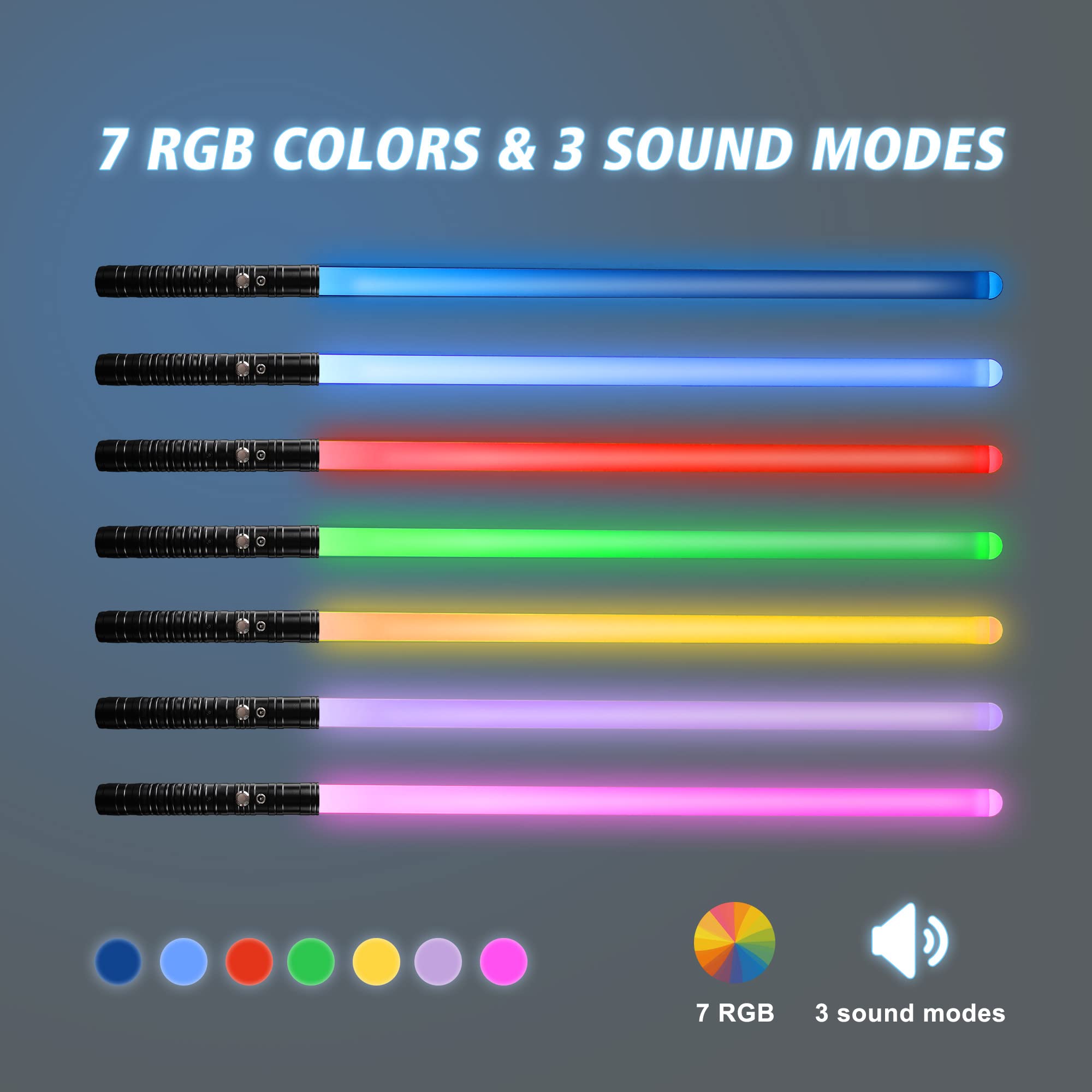 HOMZZZZ Light Sabers for Adults Kids, 2 Pack Rechargeable Dueling Lightsabers LED Light Up Swords with Alloy Hilt 7 Colors 3 Sounds Modes for Halloween Christmas Birthday Present