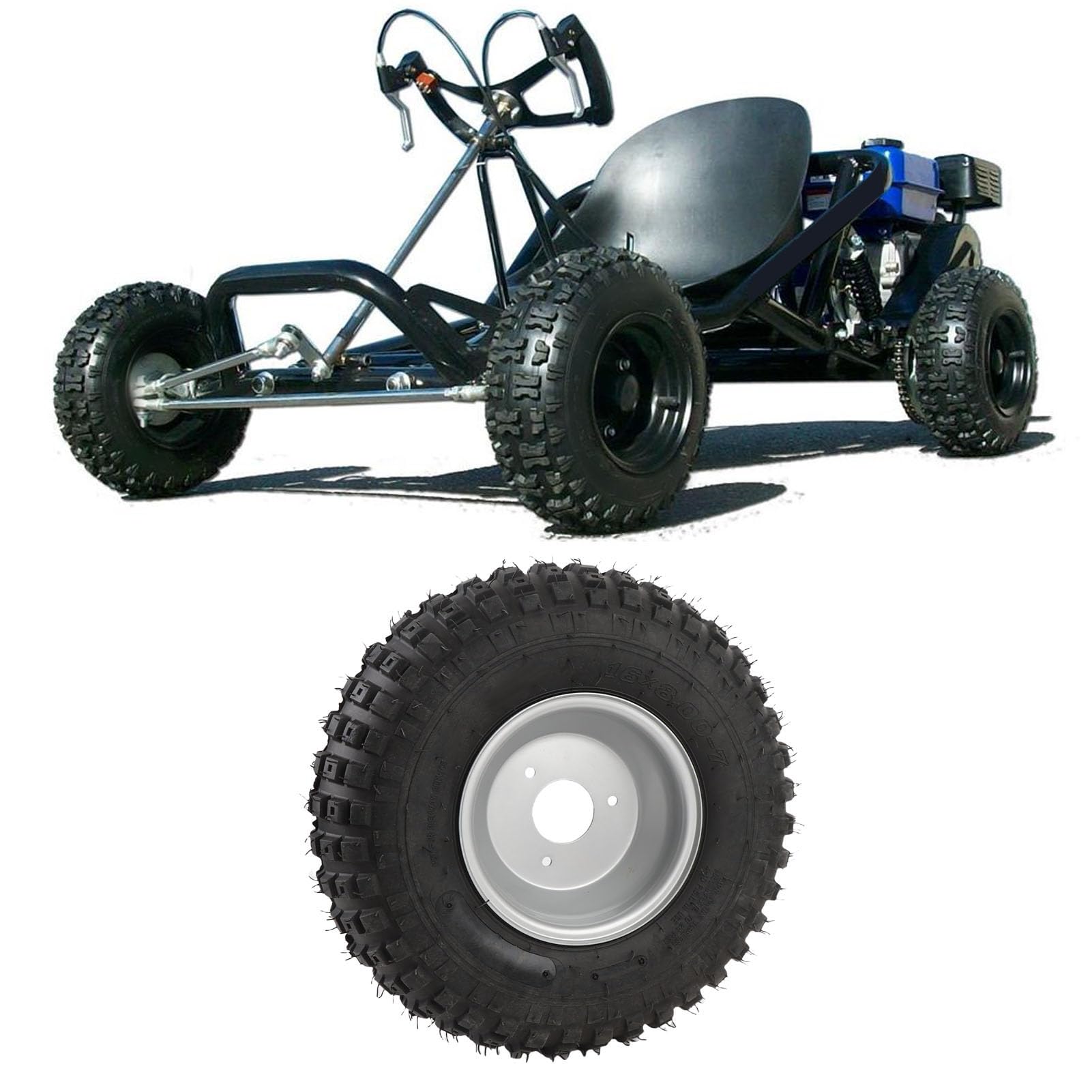 Acouto Tire 16x8-7 avec Roue 16x8-7 et 6pr Prevure Prooft ATV Utv Go Kart Chariot Pneu de Pneu Spécialement Conçu pour Une Excellente Adhérence avec Un Concentrateur à 3 Trous pour Une