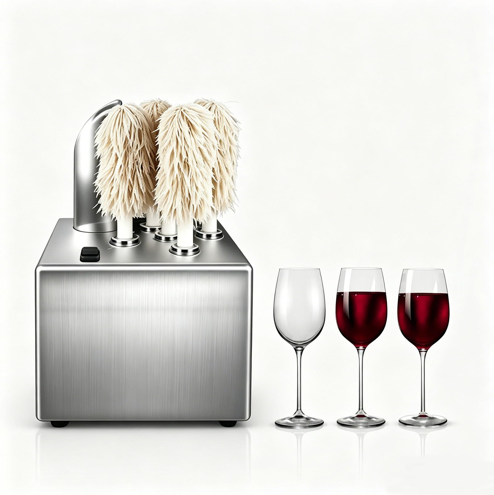 Asciugatrice Elettrica Automatica e Lucidatrice per Bicchieri Professionale con 5/8 Spazzole, 330/660 Tazze/Ora, Pulizia 360° Senza Angoli Morti per Calici da Vino e Champagne,Argento,5Head
