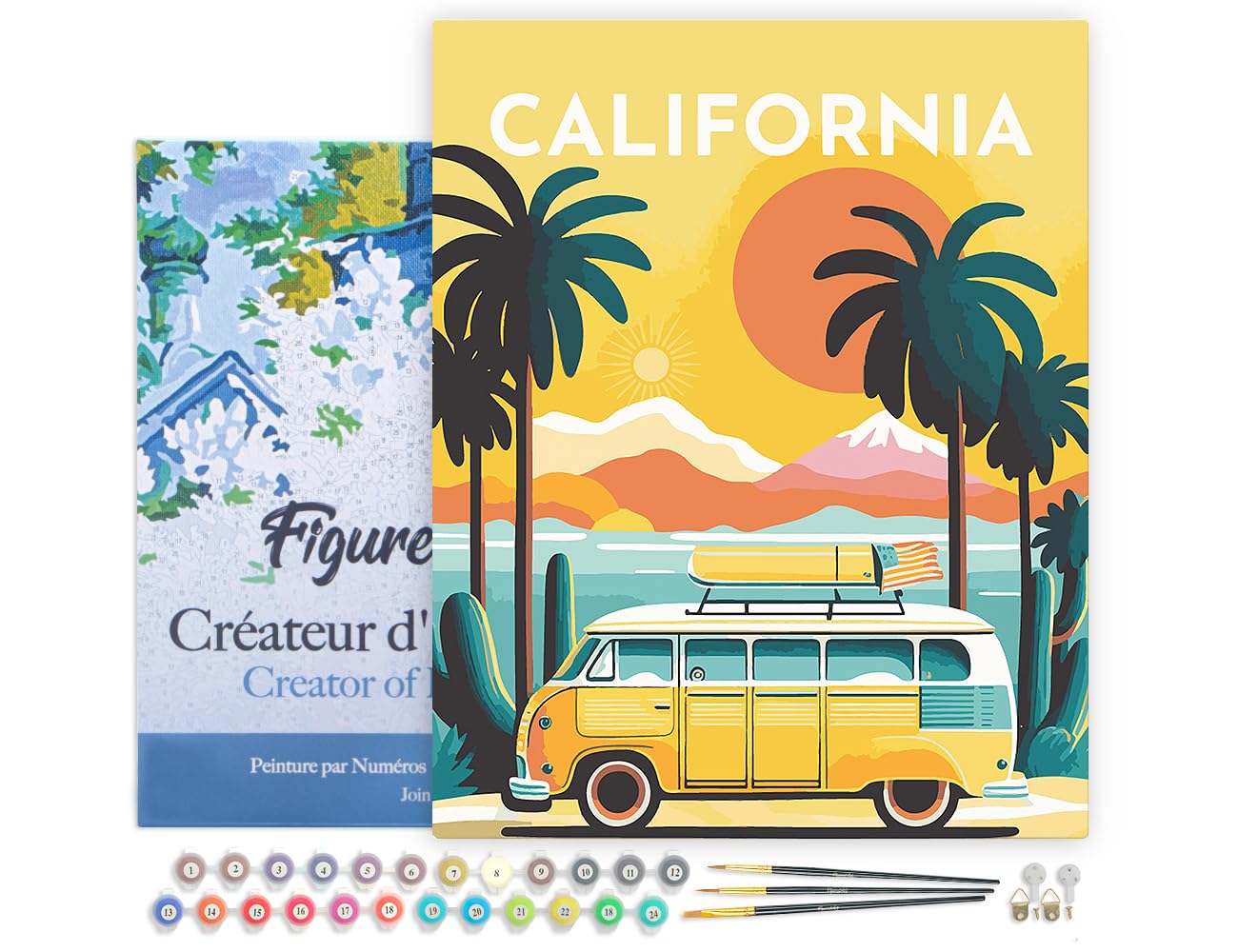 Figured'Art Peinture par Numéro Adulte avec Cadre - 40x50cm Toile tendue sur Châssis - Kit Loisir Créatif Détente - Déco DIY - Vintage Californie