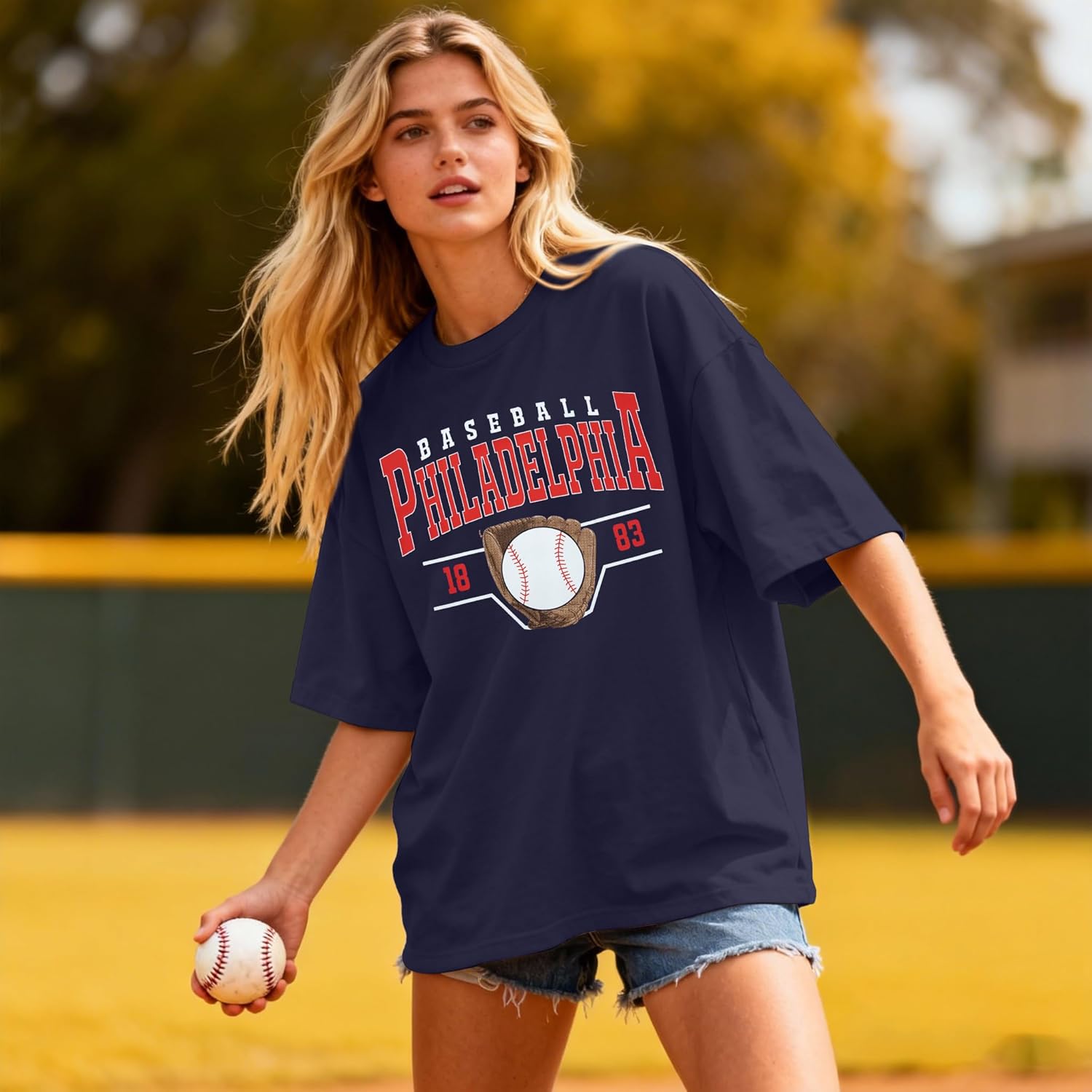 Baseball Jersey Shirts Women Oversized Game Day Sports Fan Shirt Casual Short Sleeve Tee Tops - Image 5