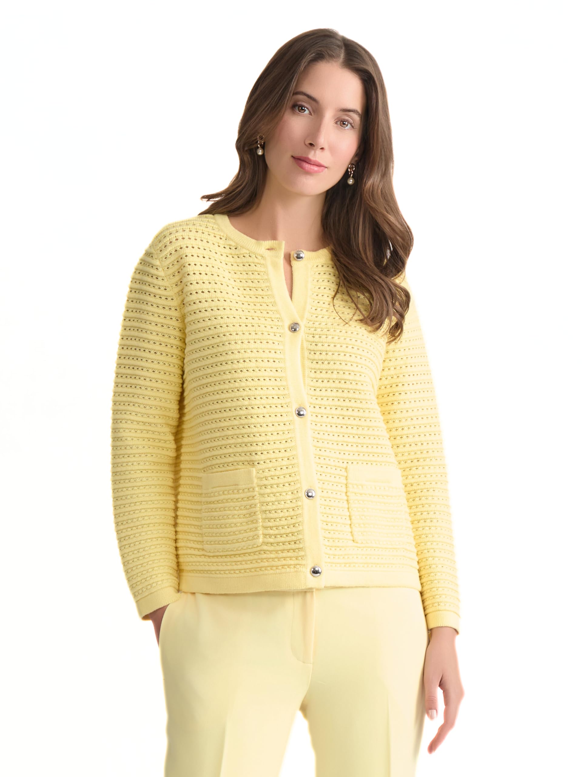 Kasper Womens Textured Button-Front Cardigan Sweater