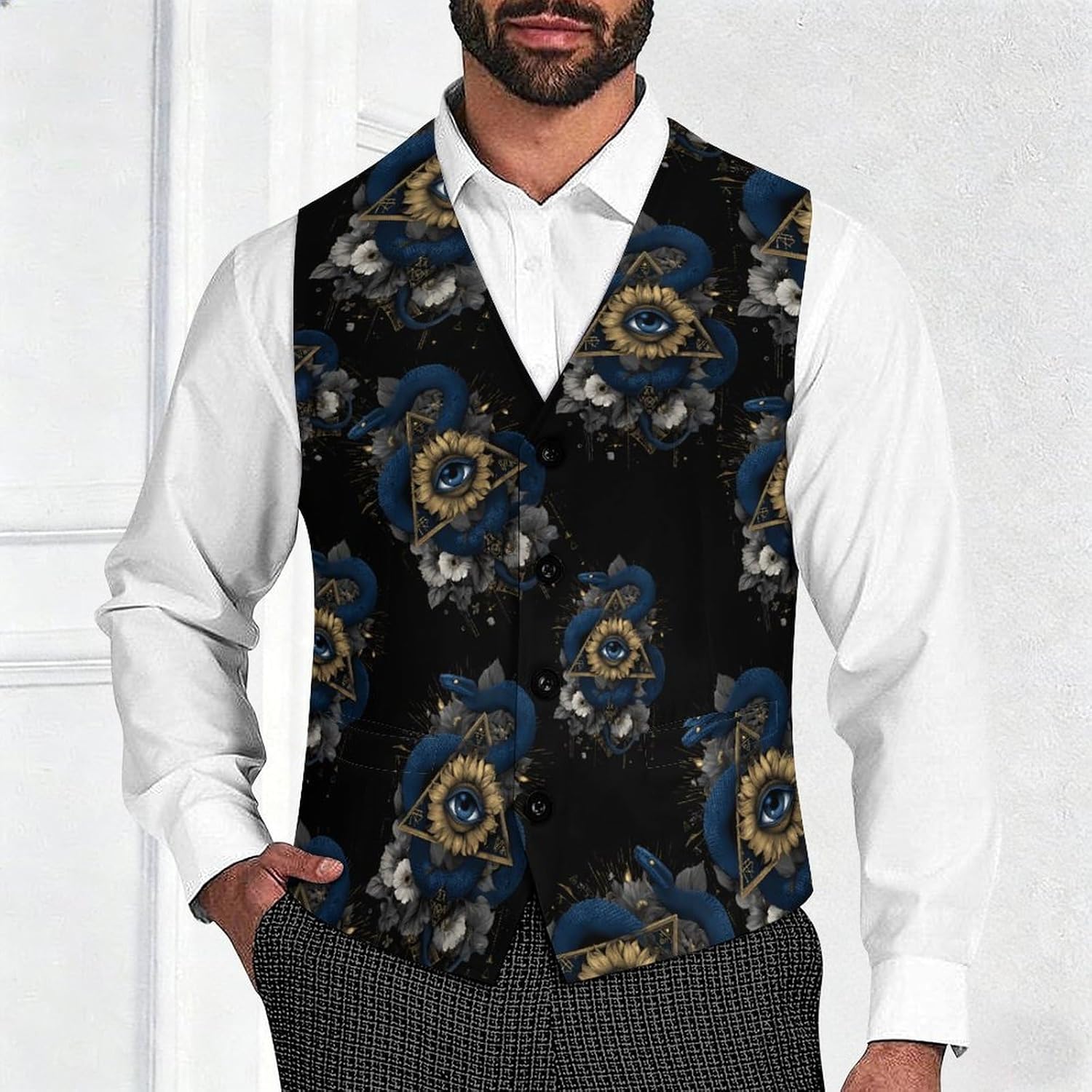 Snake Illuminati Eye of Providence Men's Formal Suit Vest Slim Waistcoat for Business Tuxedo Dress