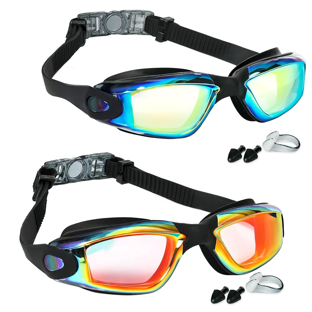 EWPJDK Swim Goggles - 2 Pack Swimming Goggles Anti Fog No Leaking For Adult Women Men (Aqua & Orange)