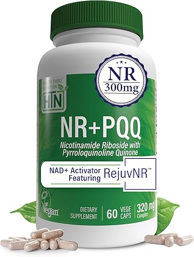 Health Thru Nutrition Activador NAD+ NR con PQQ 300 mg de ribósido de nicotinamida + 20 mg PQQ Maximizador de mitocondrias Sin OMG Paquete de 60