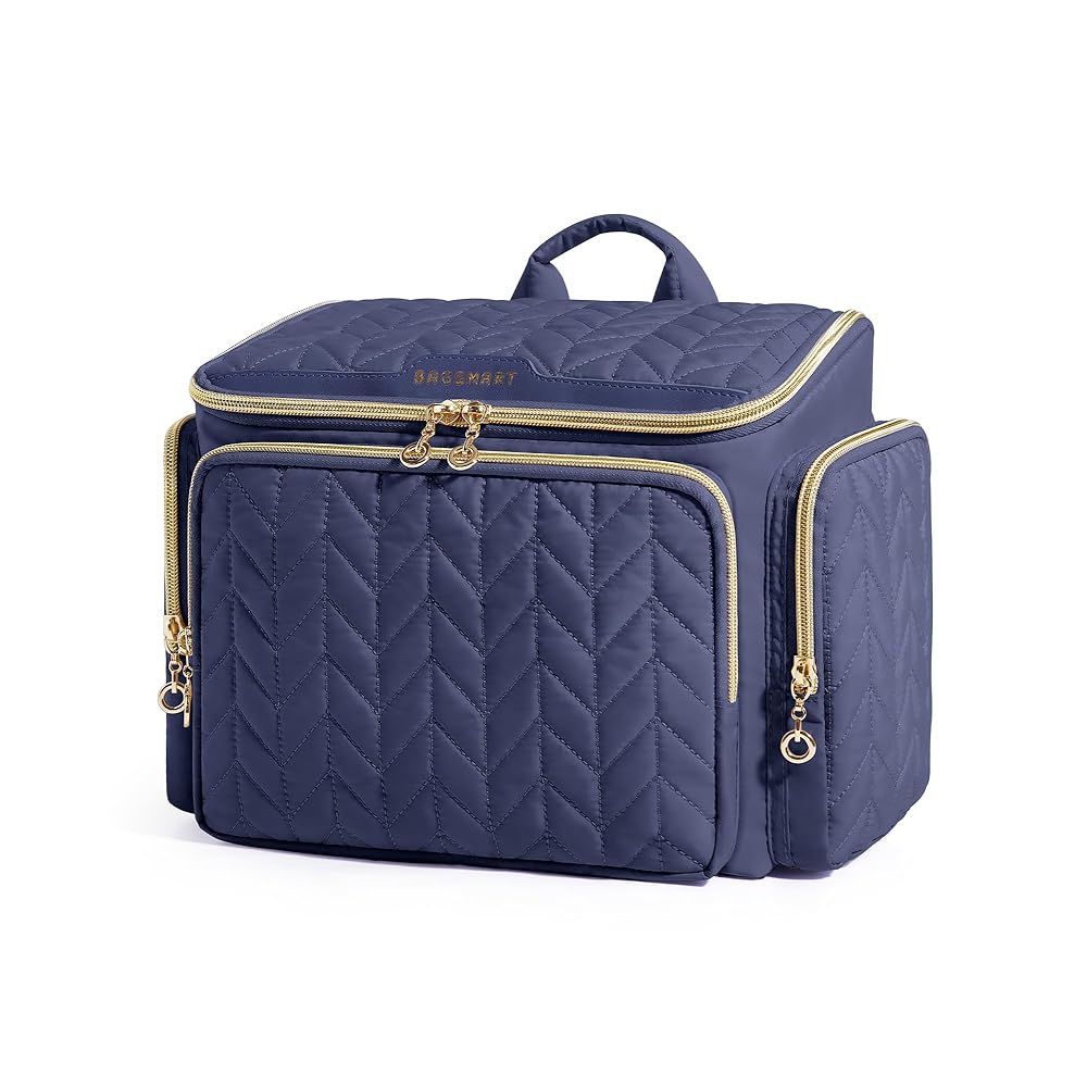 BAGSMART Travel Toiletry Bag, Large Wide-open Travel Bag for Toiletries, Makeup Cosmetic Travel Bag with Handle-Navy