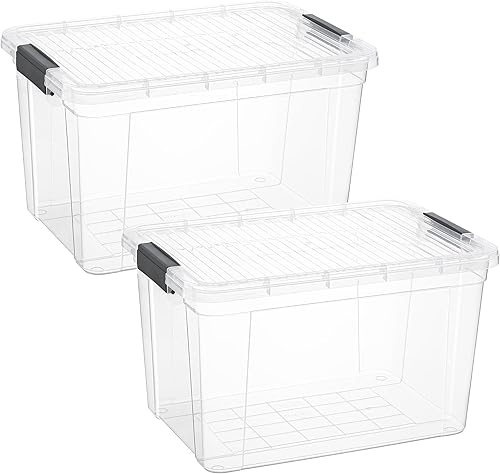 Miniatura 25 de Superio Cajas de almacenamiento transparentes con tapas, contenedores de plástico de 8.75 cuartos de galón para organizar, cajas apilables, sin BPA,