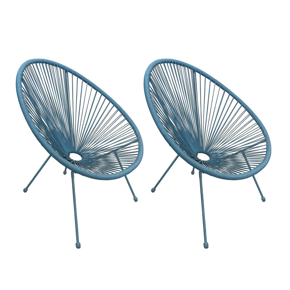 LOLAhome Sillón Acapulco para Jardín, Terraza y Exterior de Metal e Hilos de Polietileno con Topes de Goma, hasta 120kg, Interior/Exterior (Azul, Pack de 2)
