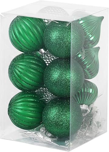 Miniatura 7 de SLEETLY 28pk Green Ornaments for Christmas Tree Holiday Xmas Decorations, Shatterproof Plastic 3.15 Balls, Icicles and Snowflakes