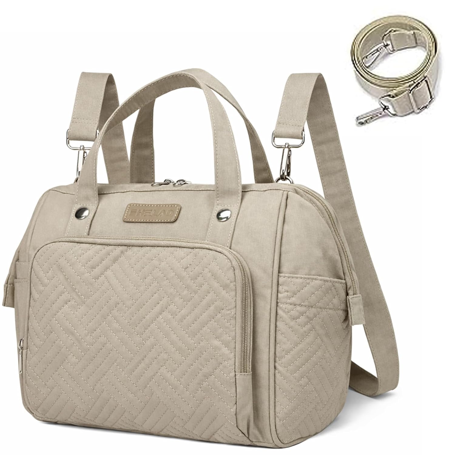 FHELAD Mini Diaper Bag Backpack, Lightweight Small Diaper Bag with Zipper & Shoulder Strap, Compact Diaper Tote for Short Trips, Stroller Organizer for Moms, Apricot