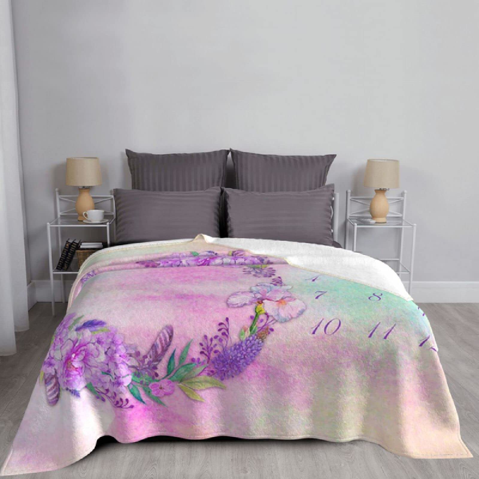 Flores púrpuras Manta para bebé recién Nacido Fleece Recién Nacido Registro mensual Crecimiento Manta Suave para Ropa de Cama Sofá Ropa de Cama Throws-150x120CM