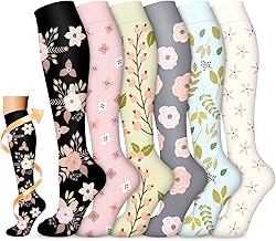flintronic 6 Pares Calcetines de Compresion, Calcetines Compresion Running 15-20mmHg, Medias de compresion para Enfermera, Atletismo, Running, Ciclismo, Viajar