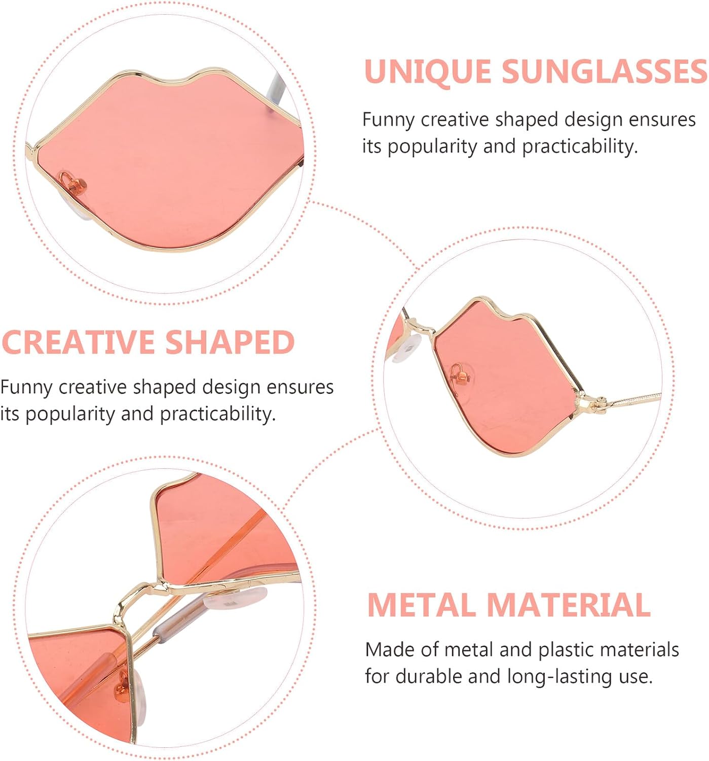 ULTECHNOVO Lip Shaped Sunglasses for Women, Fashionable Orange-tinted Frame Party Eyewear, Stylish Travel and Beach Adult Sun Glasses