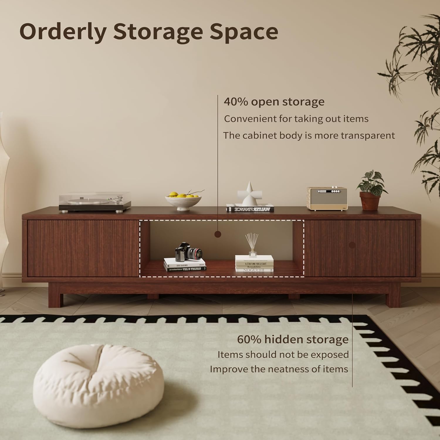 Maggym 70″ TV Stand with Storage, Modern Media Console with 2 Doors and Open Shelves, Entertainment Center for Living Room, Walnut