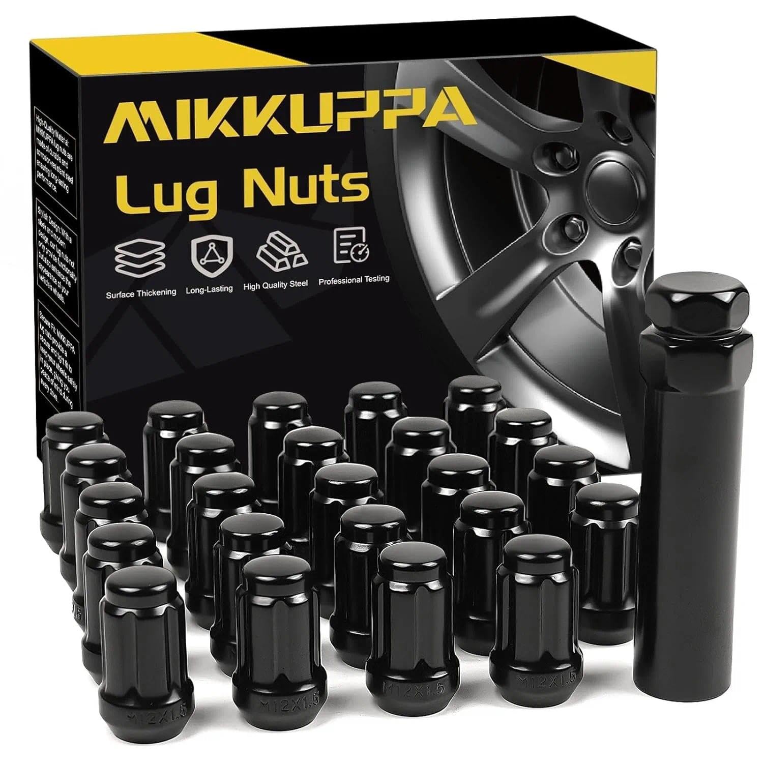 MIKKUPPA 7/16-20 Wheel Lug Nuts, Black 24PCS Closed End Solid Spline Nut | Replacement for 1984-1986 Toyota 4runner, 1969-1987 Blazer, 1970-1987 Jimmy, 1960-1987 K10 Aftermarket Wheel