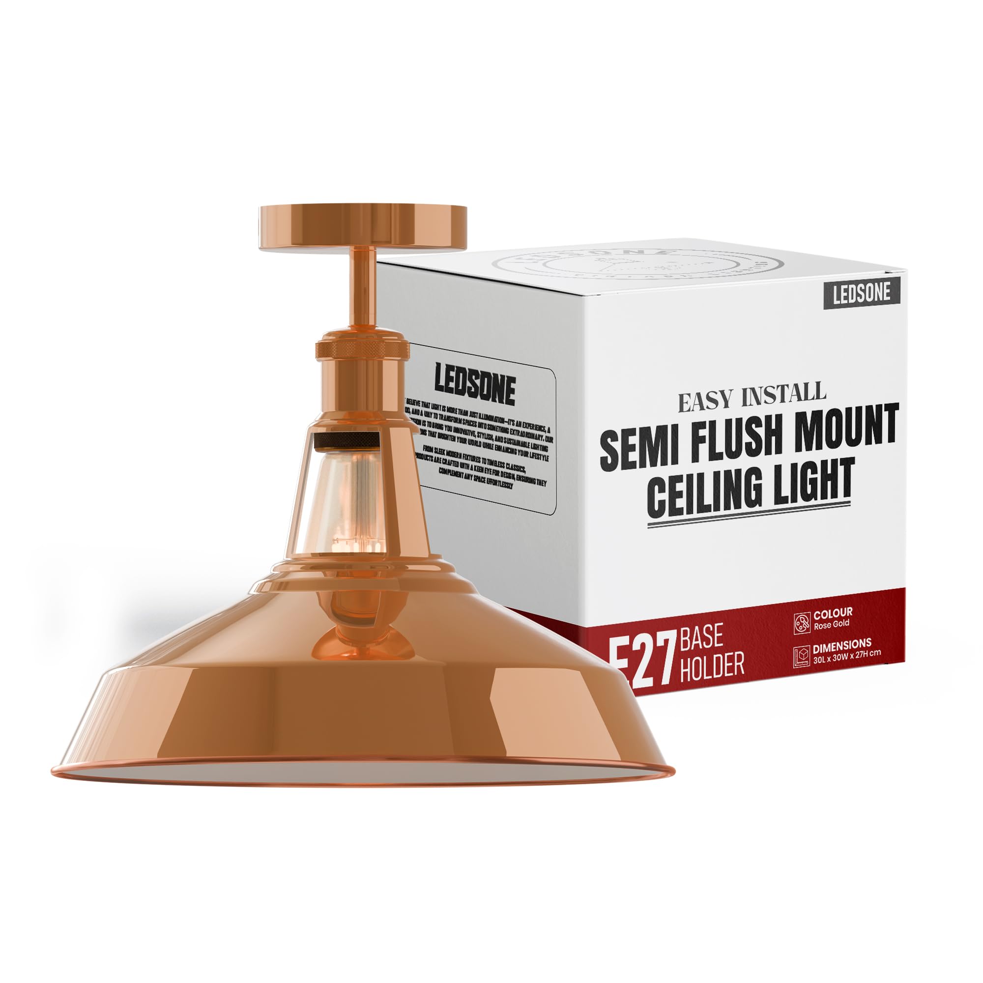 DC VOLTAGE Vintage Ceiling Pendant Light Fitting, Flush Mount Kitchen Light, Metal E27 Pendant Lighting with Light Shade for Living Room, Bathroom, Hallway (Rose Gold 1)