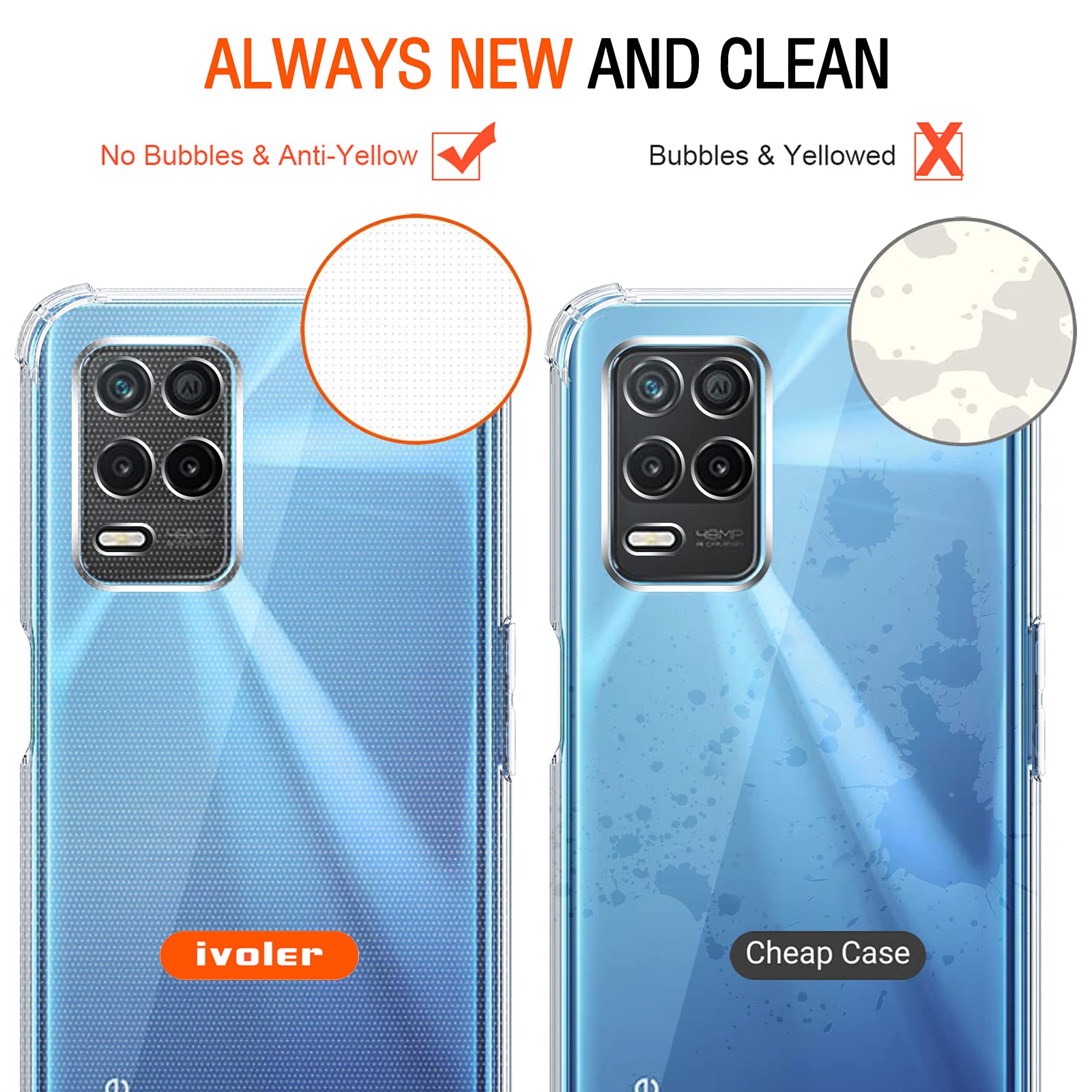 iVoler Cover per Realme 8S 5G / Realme 8 5G / Realme Narzo 30 5G, Custodia Trasparente per Assorbimento Degli Urti con Paraurti in TPU Morbido