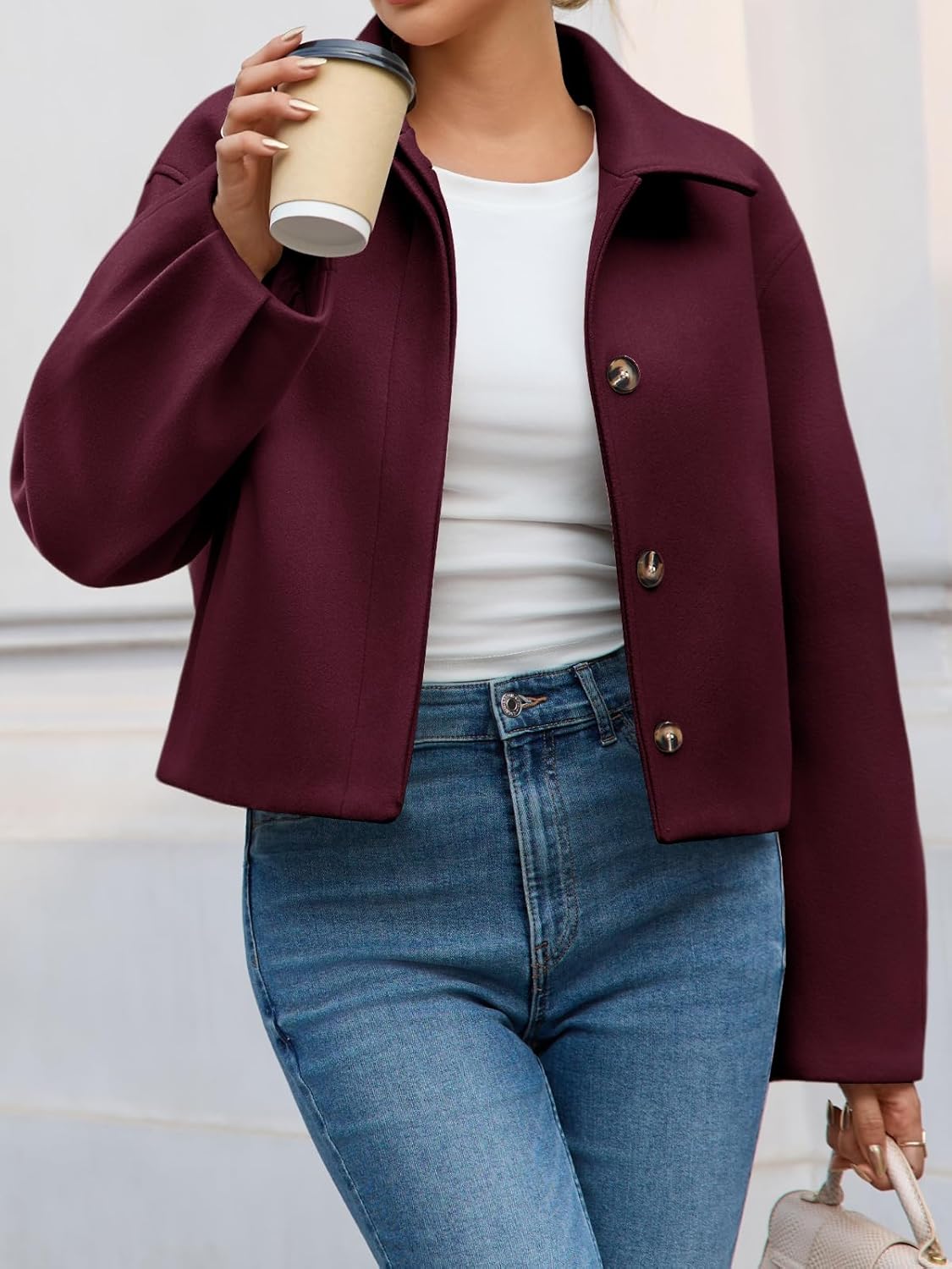 Cicy Bell Womens Cropped Pea Coat Casual Button Down Short Jackets Fall Winter Outerwear - Image 5