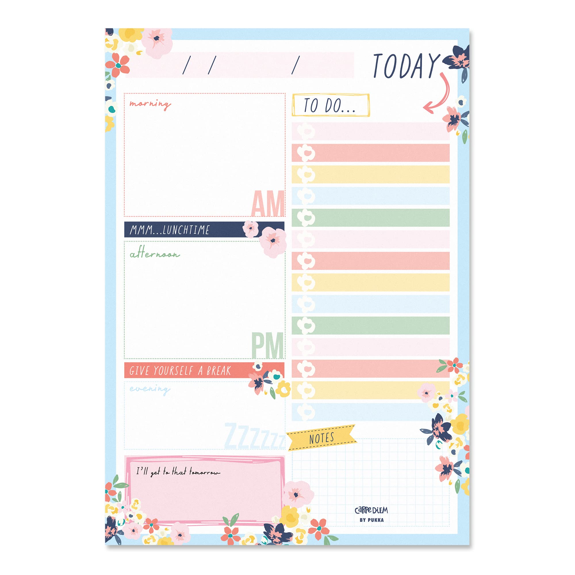 Pukka Pad, Carpe Diem Daily Desk Planner Pad with 60 Tear-Off Sheets of 100GSM Paper – Includes To-Do List and Notes– 21 x 14.8cm – Ditzy Floral