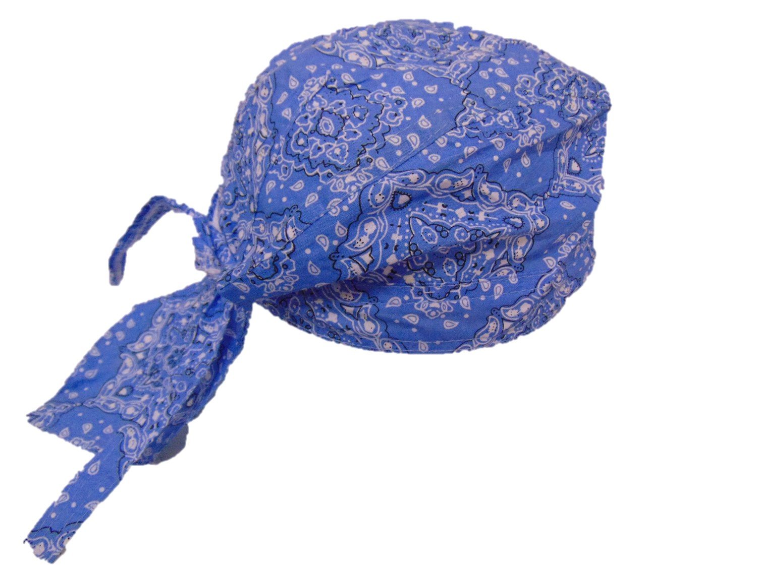 Express Hats Blue Paisley Fitted Zandana, Bandana. Headscarf With Ties