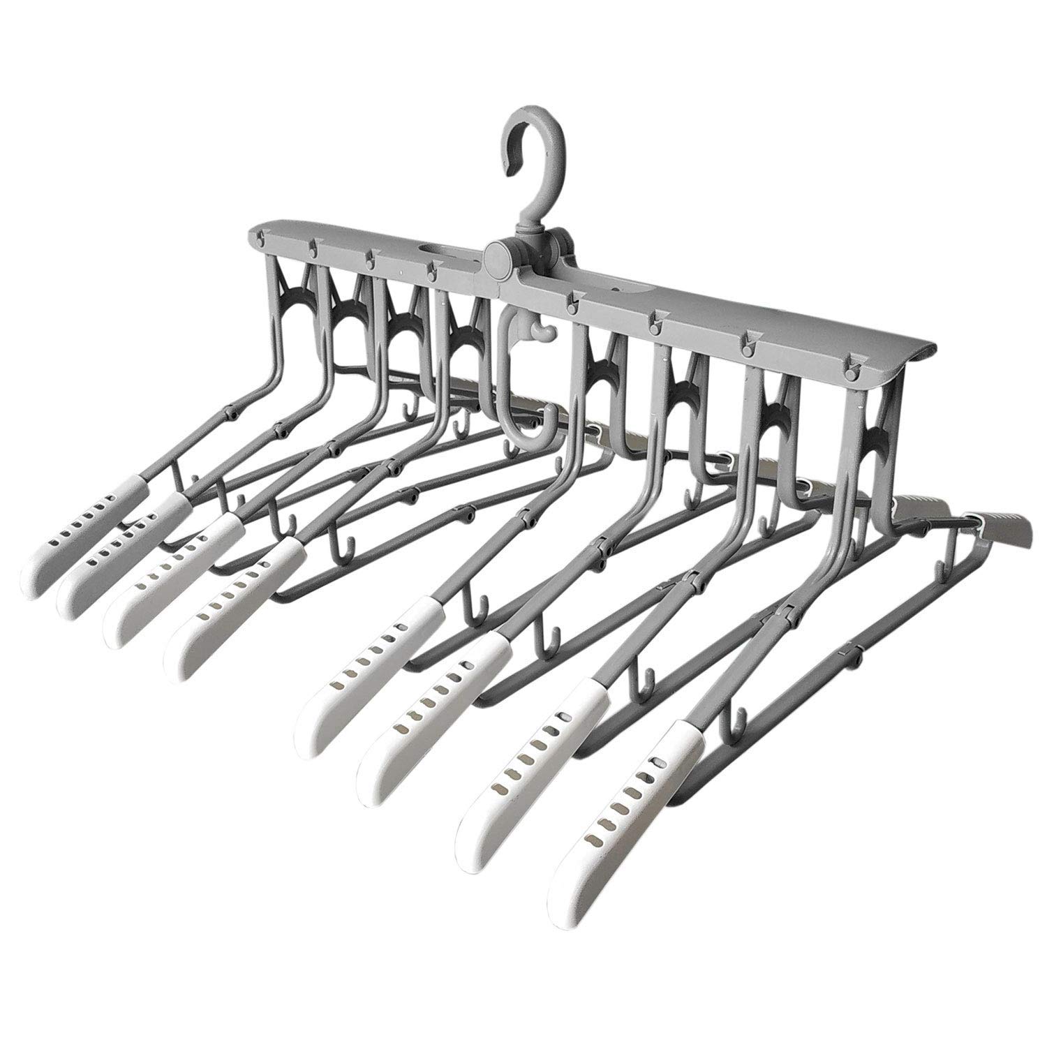 Thrink Grey 8-In-1 Folding Clothes Hangers With 360° Rotation | Collapsible Space Saving Sturdy Hanger Is Made With Strong Pp Plastic |Folded: W61cm X D15cm X H61cm - Unfolded: W52cm X D36-49Cm X H30cm