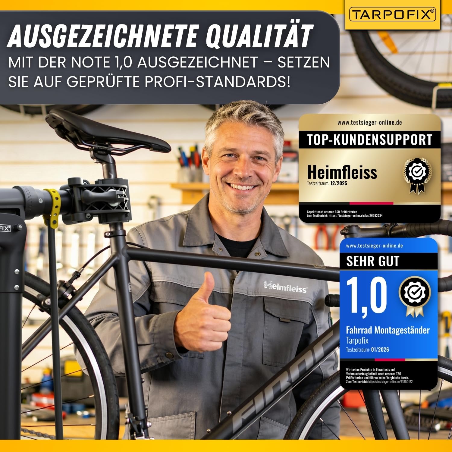 Tarpofix® Fahrrad Montageständer bis 50kg für E-Bike | Montageständer für Fahrräder | Profi Fahrrad Reparaturständer | Schwerlast Fahrradhalter Ebike | Fahrradständer Reparatur & Wartung | Bike Stand