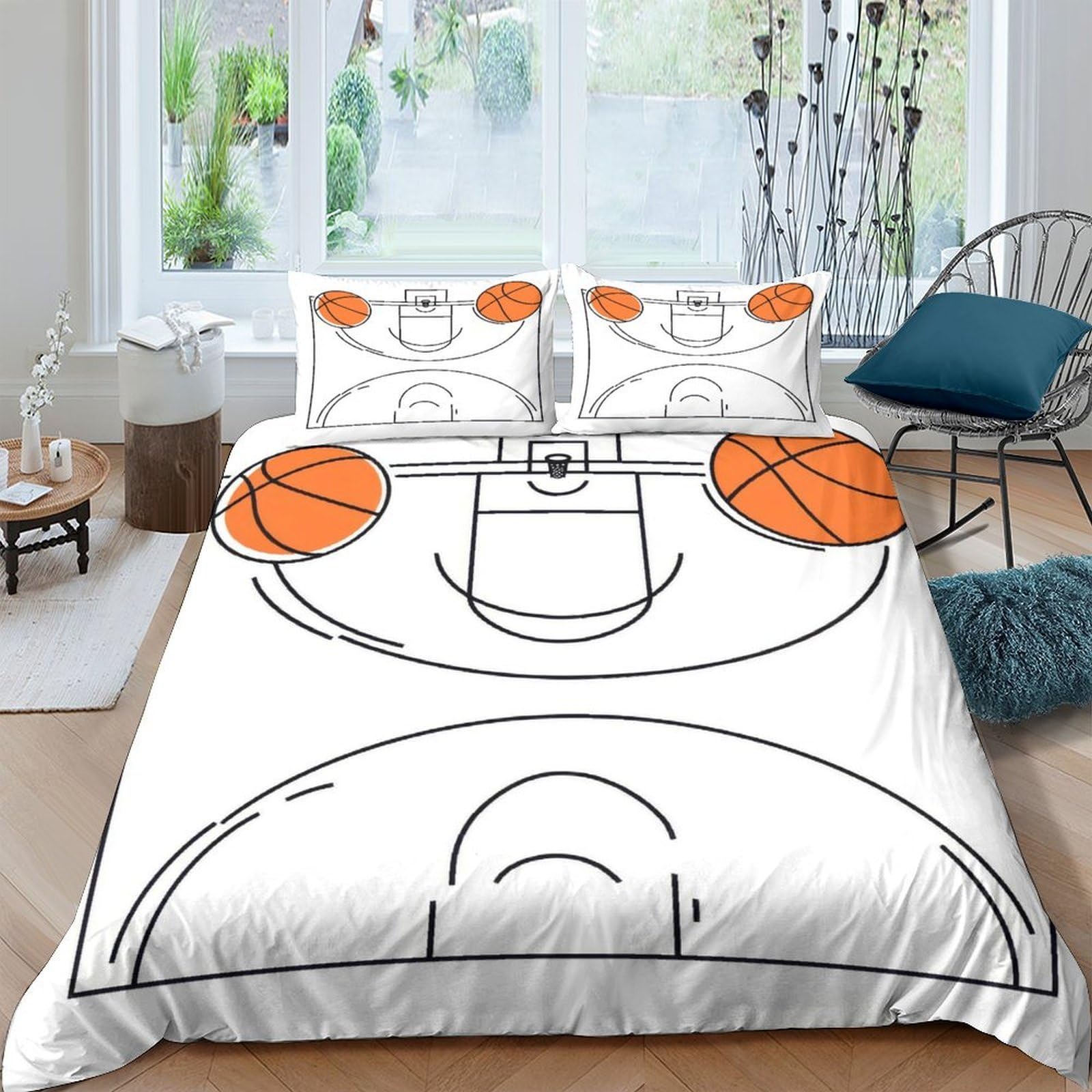 Ctjqhvkz Style-9 3D Printed Basketball Court Fitted Sheet Microfiber Orange Ball Pattern Bed Cover For Bedroom Dorm Mattress Protection Decor Single（135X200cm）