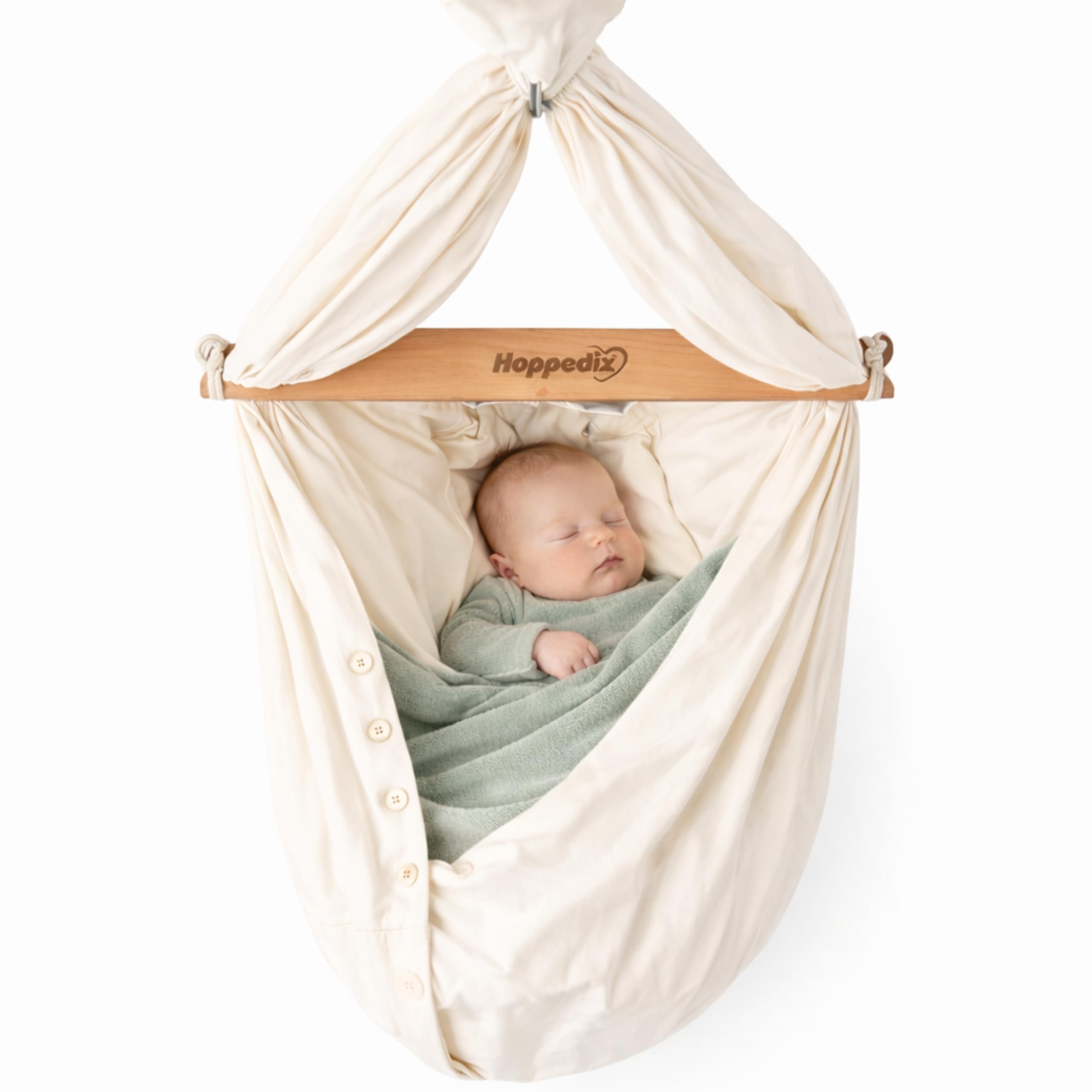Hoppediz Baby Federwiege | Aus Baumwolle mit Schafswoll-Matratze, beruhigendes Wiegen, bis 15 kg