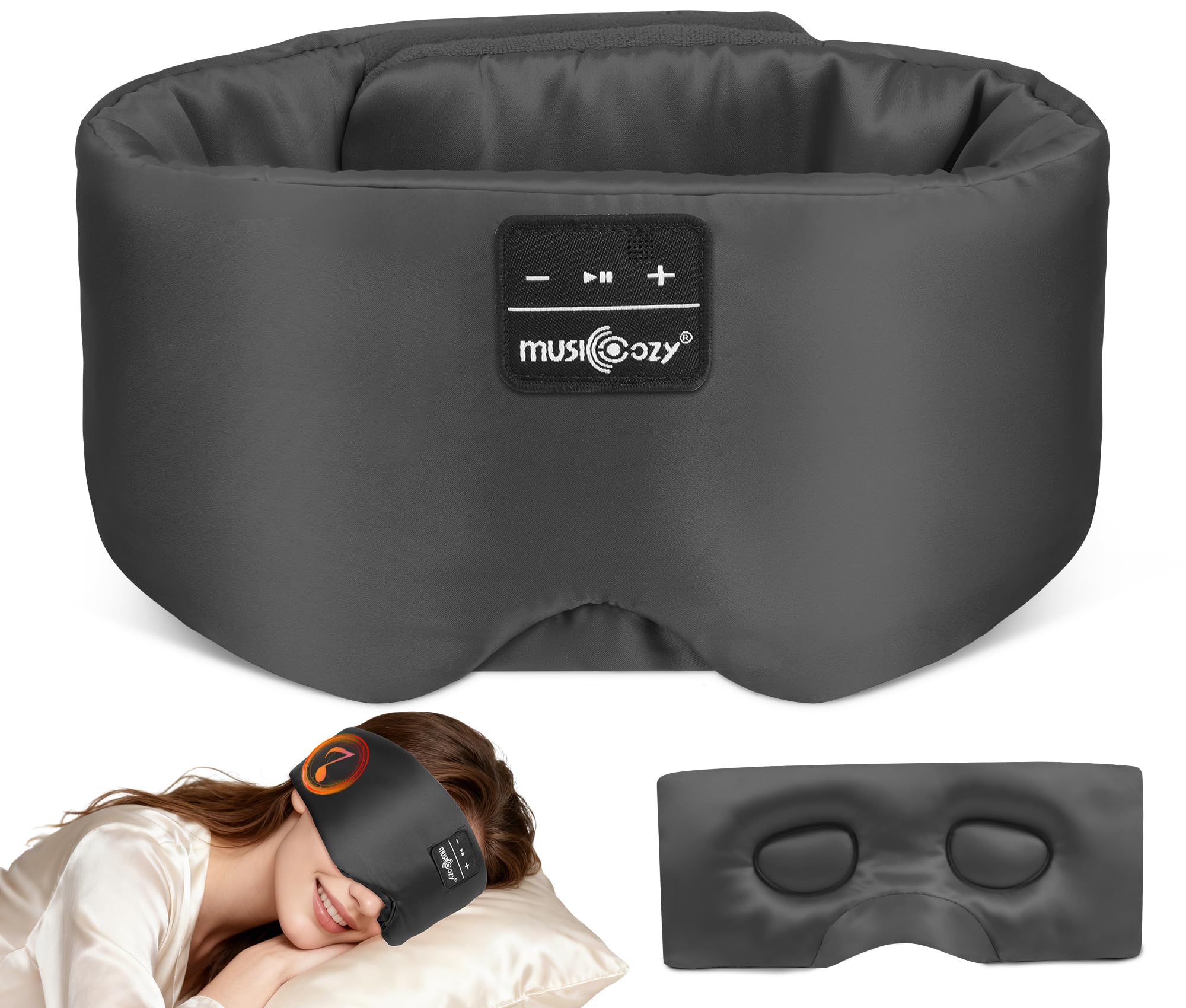 MUSICOZY 3D Silk Bluetooth Sleep Mask Headphones Mulberry Silk Eye Mask with Ultra-Thin Wireless Speakers Bluetooth 5 4