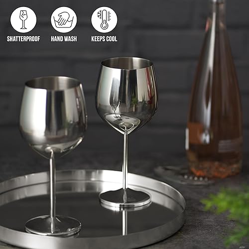 Miniatura 3 de Oak & Steel - 2 copas de vino de acero inoxidable plateadas (18 onzas), copas de vino de metal irrompibles, copas de vino con caja de regalo para