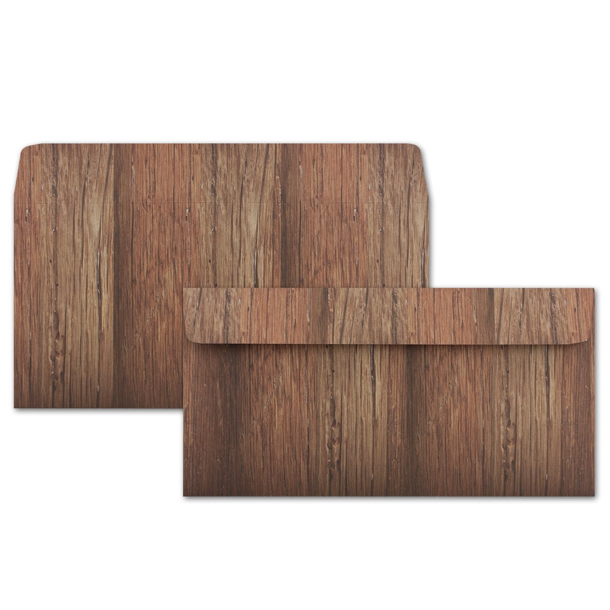 Paper24 - 400 buste per lettere, design effetto legno naturale, formato DIN lungo, 11 x 22 cm, colore: Marrone con striscia adesiva